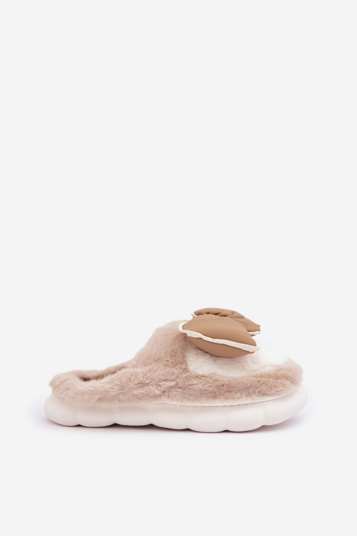 met bont Slippers met linten beige Grilis met bont Slippers met linten beige Grilis
