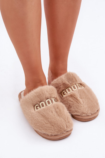 Dames slippers met bont in bruin Kalelia
