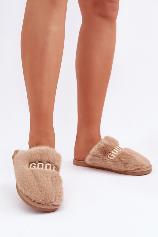 Dames slippers met bont in bruin Kalelia