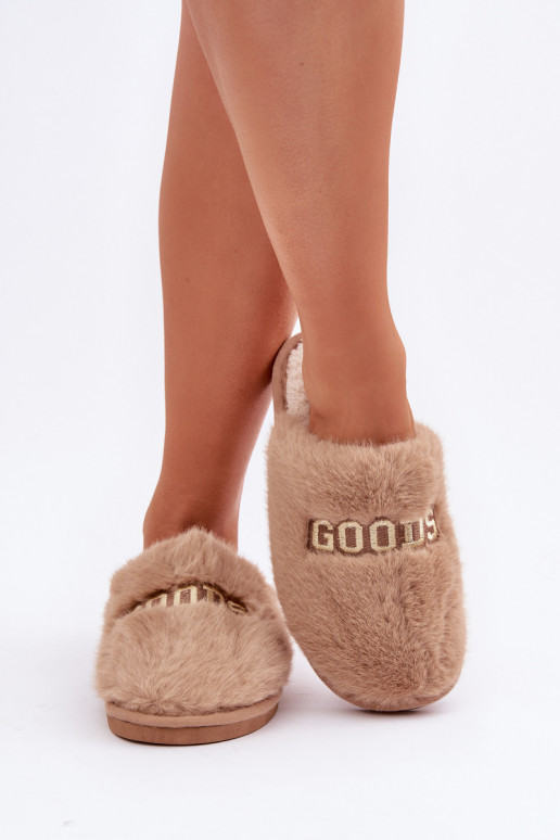 Dames slippers met bont in bruin Kalelia