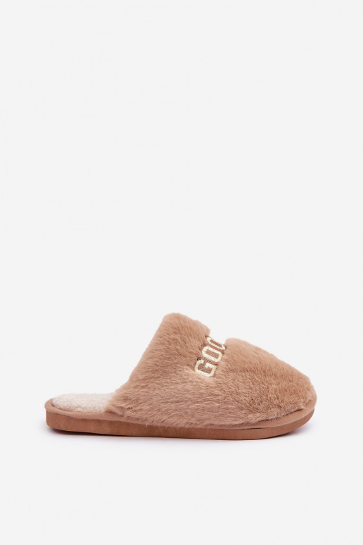 Dames slippers met bont in bruin Kalelia