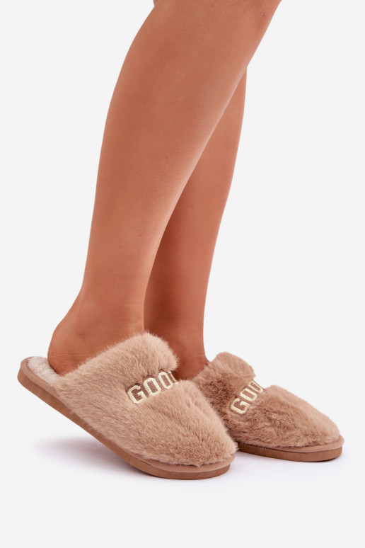 Dames slippers met bont in bruin Kalelia
