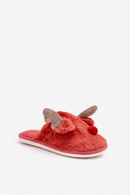 Dames slippers met bont en noordse rendierthema in koraalkleur Sennalith