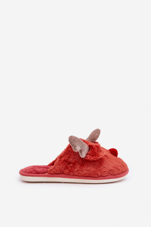 Dames slippers met bont en noordse rendierthema in koraalkleur Sennalith