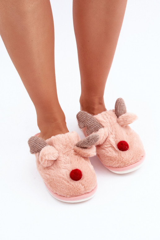 Dames slippers met bont en noordse rendierthema in roze Sennalith