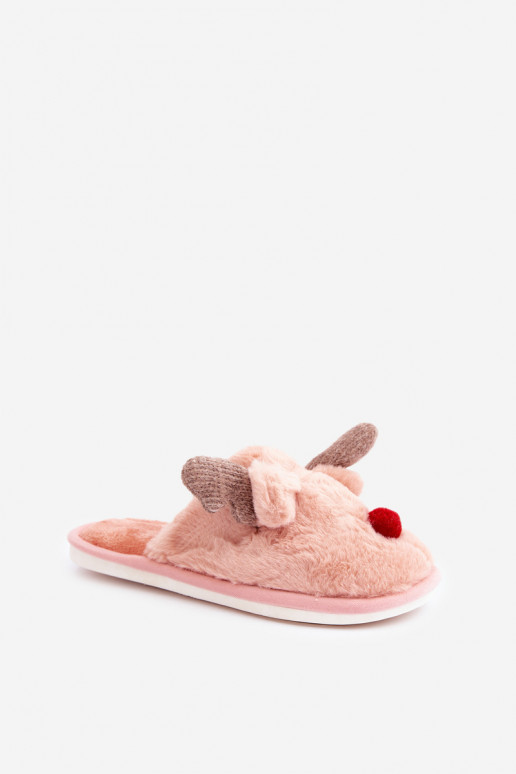 Dames slippers met bont en noordse rendierthema in roze Sennalith