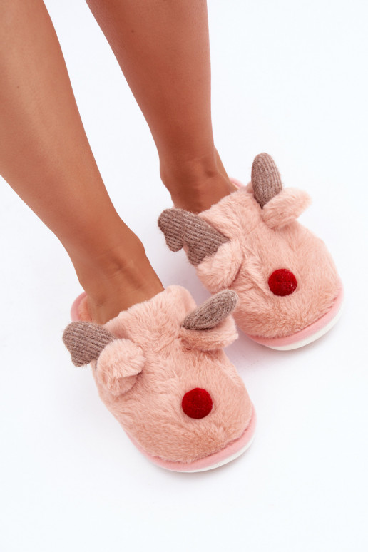 met bont Slippers Dames Met Thema Rendier roze Sennalith
