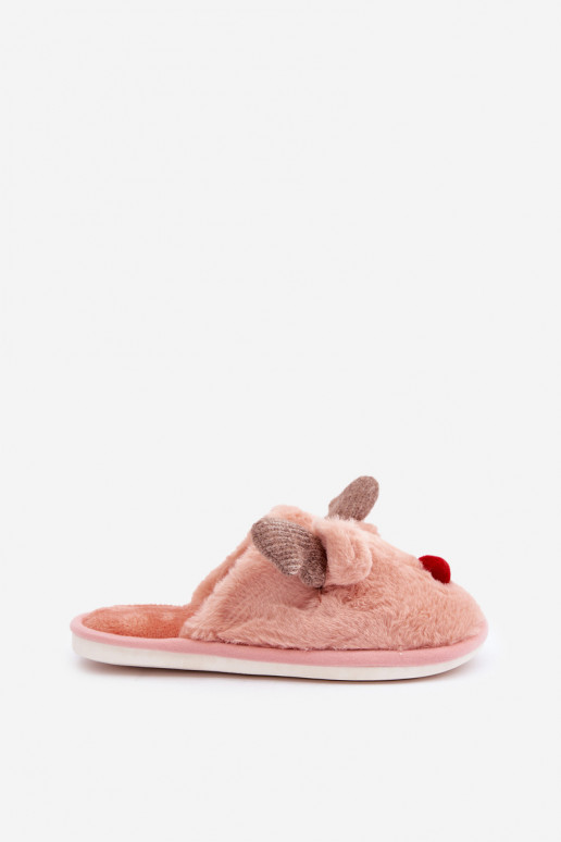 Dames slippers met bont en noordse rendierthema in roze Sennalith