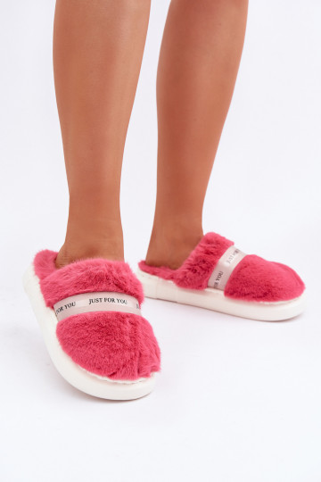 met bont Slippers met versierde hakken roze Savalithea 2
