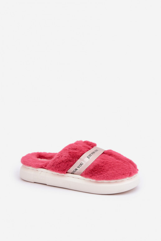 met bont Slippers met versierde hakken roze Savalithea