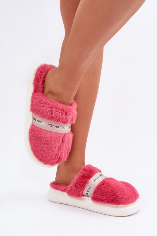 met bont Slippers met versierde hakken roze Savalithea