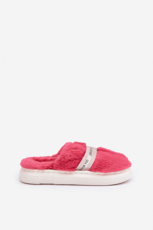 met bont Slippers met versierde hakken roze Savalithea