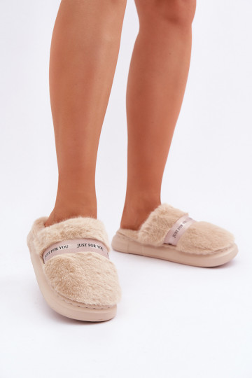 met bont Slippers met versierde hakken beige Savalithea