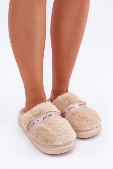 met bont Slippers met versierde hakken beige Savalithea 2