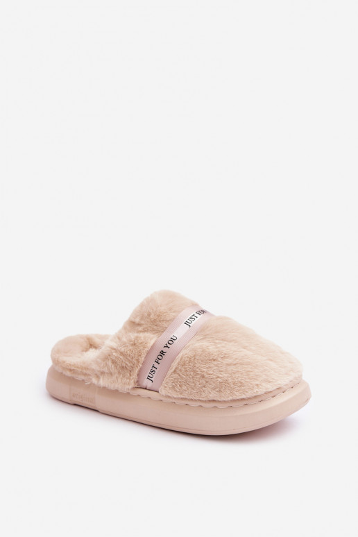 met bont Slippers met versierde hakken beige Savalithea