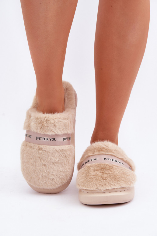 met bont Slippers met versierde hakken beige Savalithea