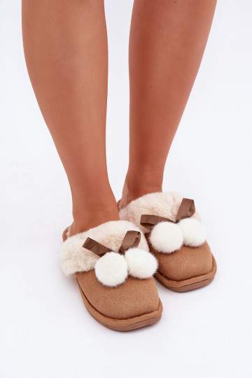 Dames slippers met bont in bruine kleur Įjungtartani