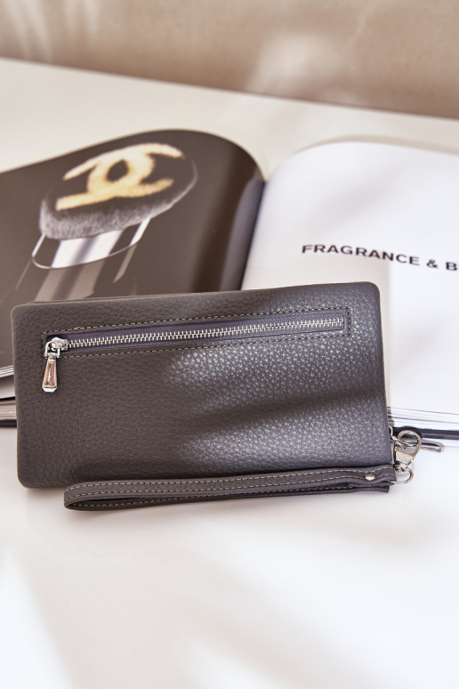 Grote damesportemonnee Met reliëf van ecoleer grijs Het heeftrtiel Grote damesportemonnee Met reliëf van ecoleer grijs Het heeftrtiel