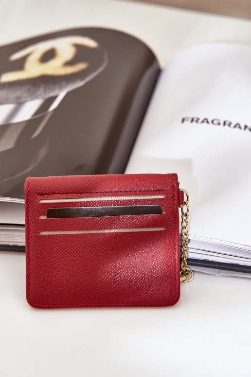 Etui voor kaart met gouden kleur sleutelhanger van eco-leer in bordeauxkleur Iritinme