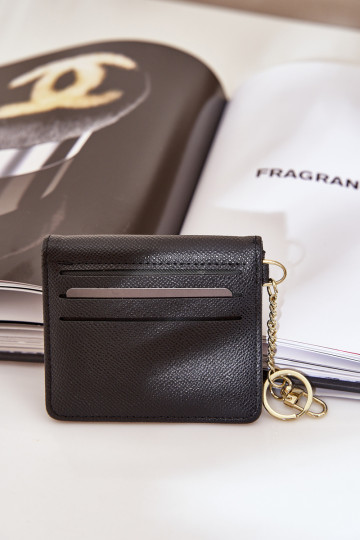 Etui voor kaart met gouden kleur sleutelhanger van eco-leer in zwarte kleur Iritinme 2