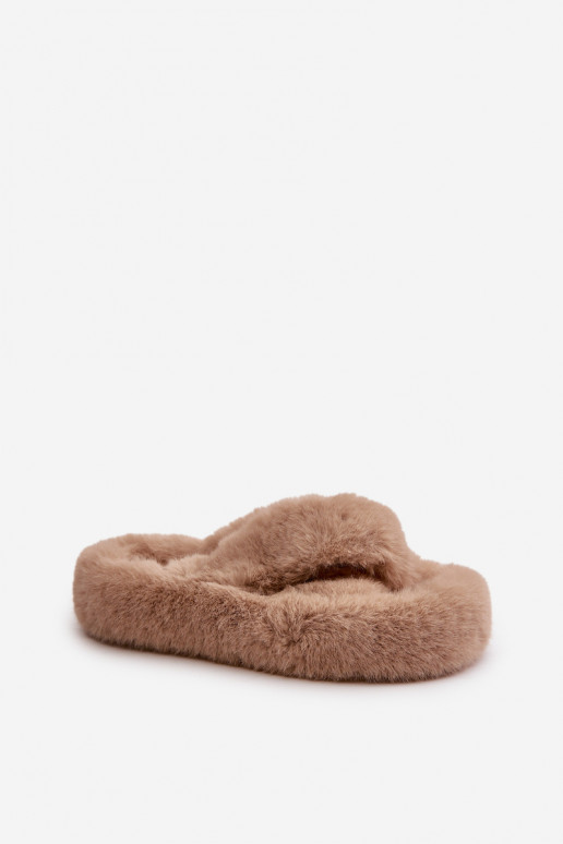 Sandkleurige Slippers Met Bont En... Sandkleurige Slippers Met Bont En...