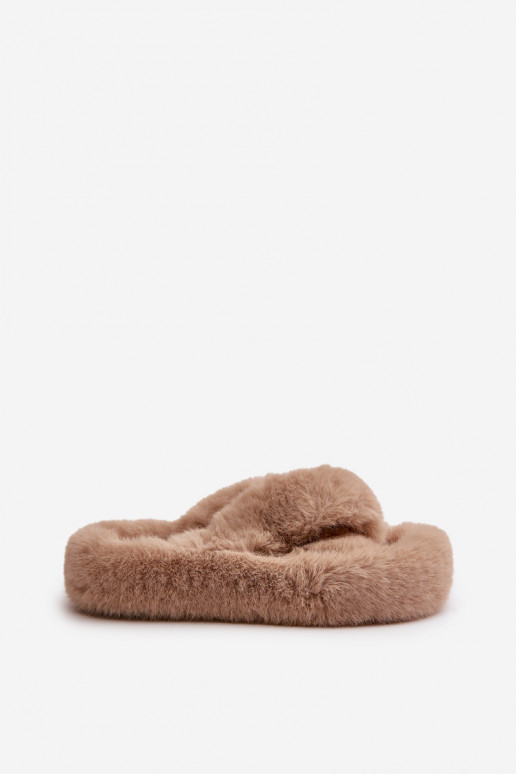 Sandkleurige Slippers Met Bont En... Sandkleurige Slippers Met Bont En...