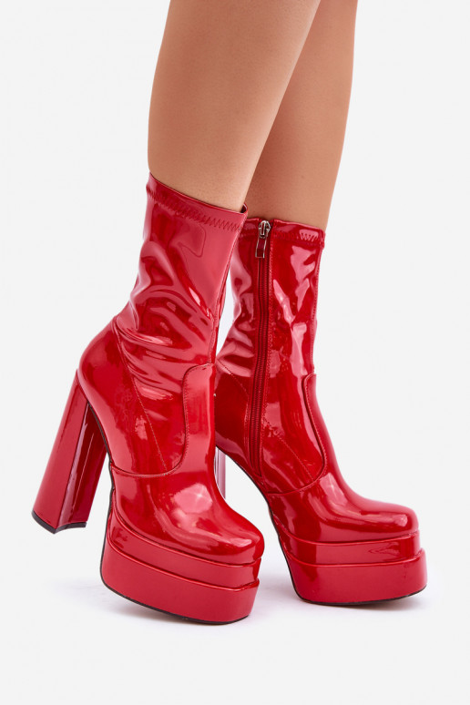 met lak-effect ankle boots met platform en hoge hakken rode kleur Lotisha
