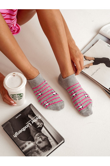 Sokken Dames BaInełniane Pandabeer I Strepen grijs