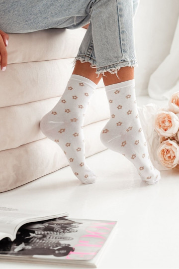 Dames Sokken Met Kleine Bloemen Wit