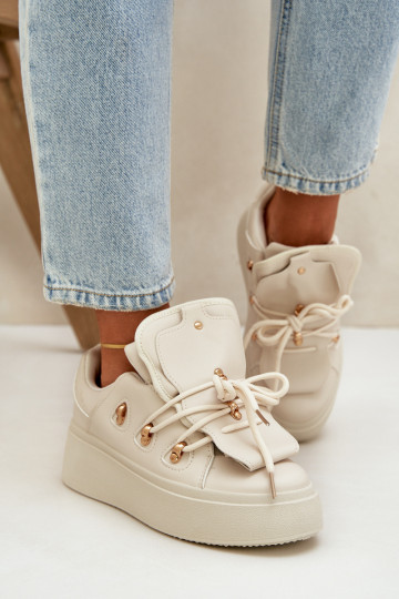 Sneakers dames met platform zandkleur Dolistana