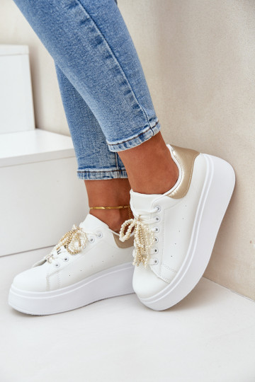 Sneakers model schoenen Dames met platform met mooie details INit-gouden kleur Lerissna 2
