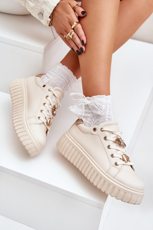 Sneakers model schoenen Dames Z Przypinkami beige Grelesi Sneakers model schoenen Dames Z Przypinkami beige Grelesi