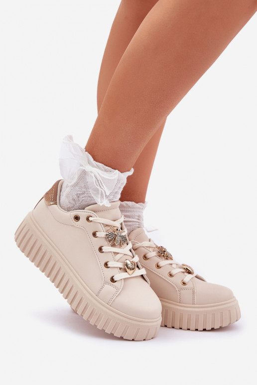 Sneakers model schoenen Dames Z Przypinkami beige Grelesi Sneakers model schoenen Dames Z Przypinkami beige Grelesi
