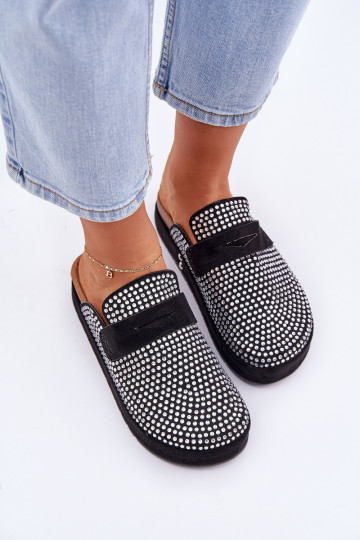 Dames slippers met decoratie van zirconia met platform zwarte kleur Deorani