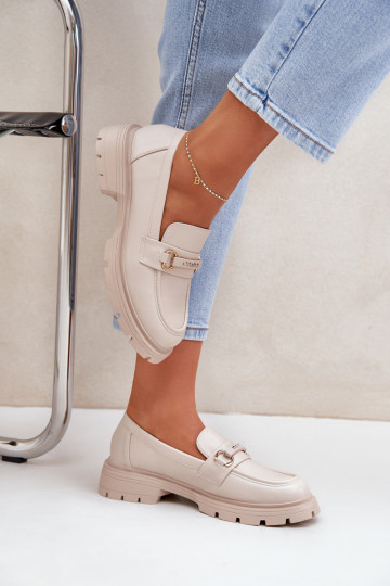 Het klassieke model dames mocassins van ecoleer beige Savethira 2