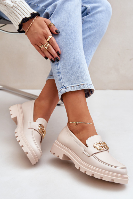 dames mocassins Ze gouden kleurm Detalem beige Trionna