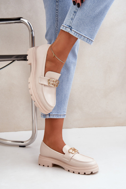 dames mocassins Ze gouden kleurm Detalem beige Trionna