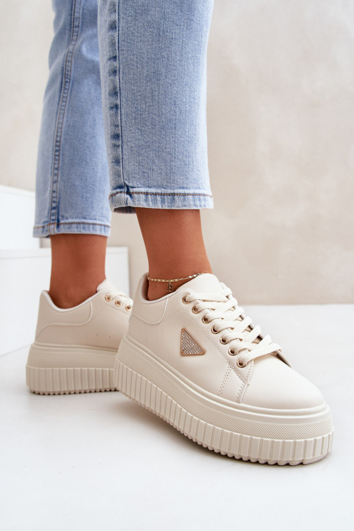 Stijlvol Sneakers model schoenen met platform ivoor Vallexia Stijlvol Sneakers model schoenen met platform ivoor Vallexia