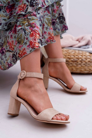 Dames suède hoge hak sandalen zandkleur Lexi