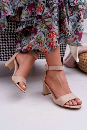 Dames suède hoge hak sandalen zandkleur Lexi 2