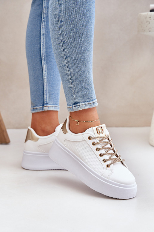 Sneakers model schoenen met platform Met sierlijki SznuróInkami INit-gouden kleur Fonetha Sneakers model schoenen met platform Met sierlijki SznuróInkami INit-gouden kleur Fonetha