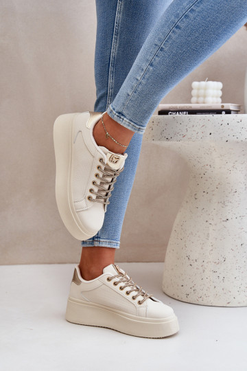 Sneakers model schoenen met platform Met sierlijki SznuróInkami beige Fonetha