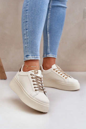 Sneakers model schoenen met platform Met sierlijki SznuróInkami beige Fonetha 2