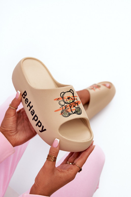 Eenvoudig Damespantoffels Op dikke zool Met Beer LichtgeInicht pantoffels beige Serefina