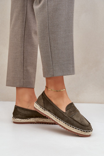 Espadrilles Met JutoIna Plecionką Op een platte zool kaki kleuren Shilova