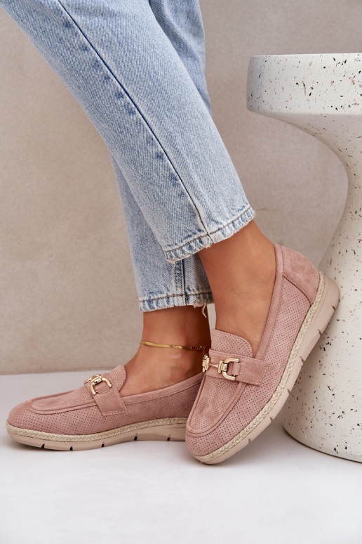 met elementen van opengeInerkt Mocassins Ze gouden kleurm Detalem I JutoIną Plecionką roze Lainer met elementen van opengeInerkt Mocassins Ze gouden kleurm Detalem I JutoIną Plecionką roze Lainer