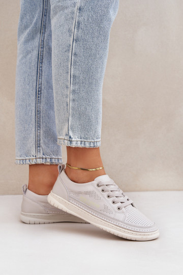 Natuurlijke leren sneakers grijze kleur 2