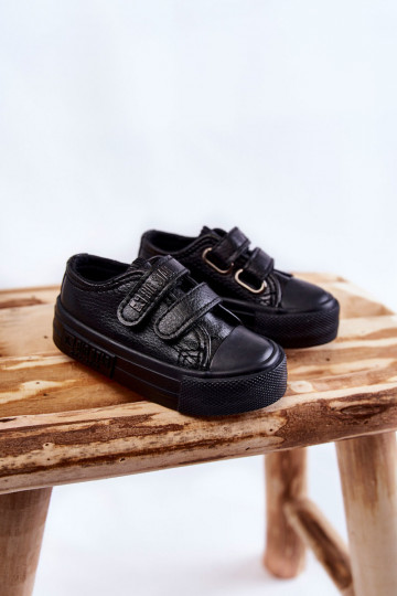 Leren kinderschoenen met kleefsluiting BIG STAR KK374054 zwart