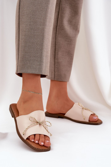 Slippers Op een platte zool versieren Kokardką beige Deonelis 2