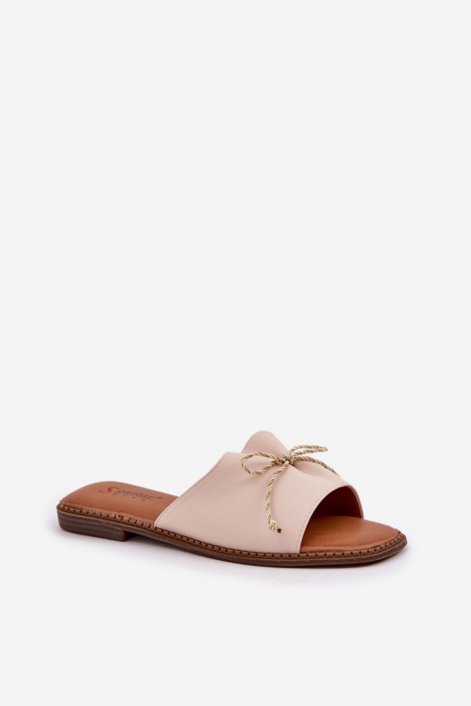 Slippers Op een platte zool versieren Kokardką beige Deonelis